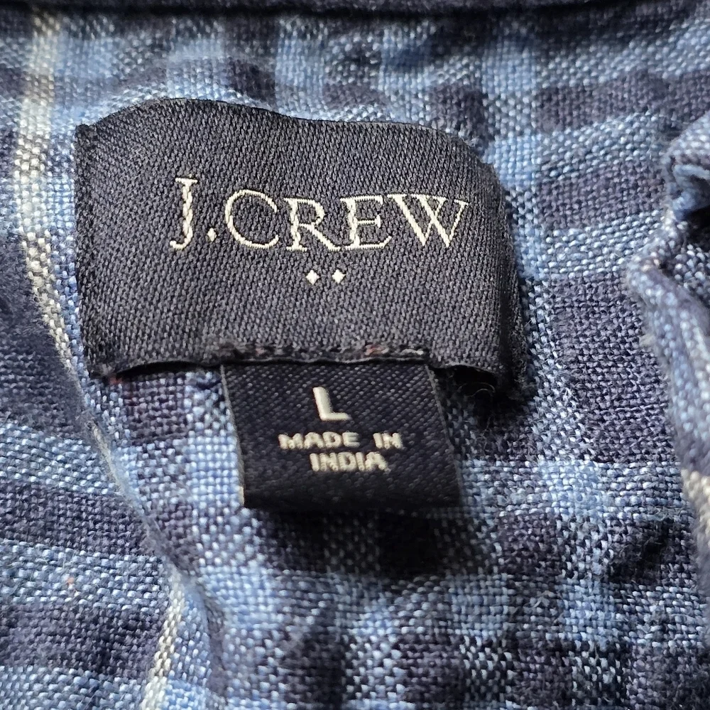 J.Crew 100% Linen Long Sleeve Plaid Button Down Size Large